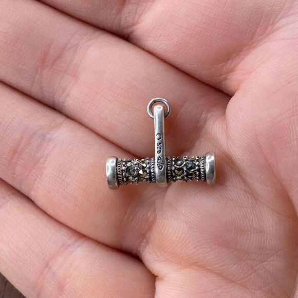 Vintage 925 Sterling Silver Marcasite Art Deco Toggle Style Pendant Charm - Picture 2 of 3